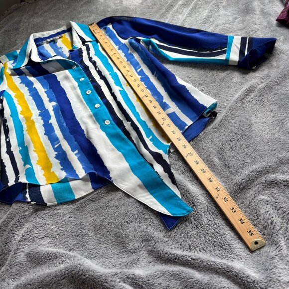 Mischa Womens Top Large Button Up Tie Front Artsy Art Deco Retro Striped 17913 - Picture 7 of 9